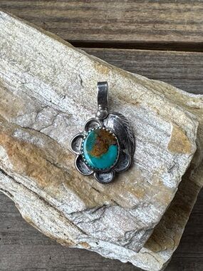 Native American R Chee Sterling SIlver Pendant with Turquoise